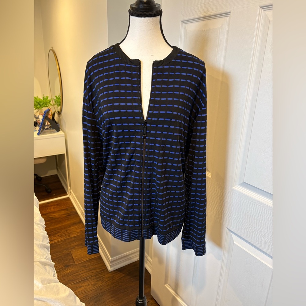 🌷Chico’s Travelers Blue Black Striped Zip Front Cardigan Sweater XL 3/$30